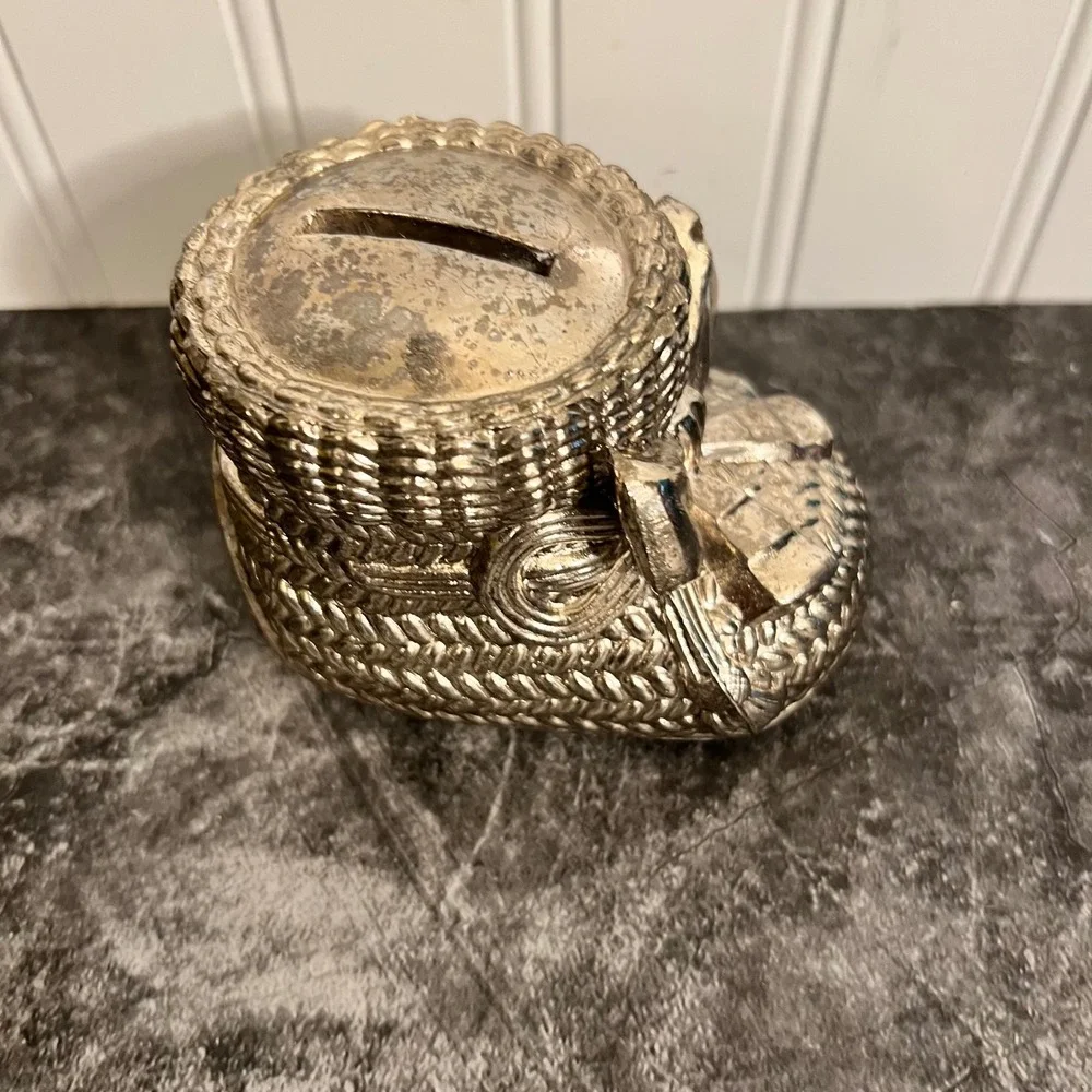 Vintage Silver Toned Baby Bootie Coin Piggy Bank | Leonard Silver